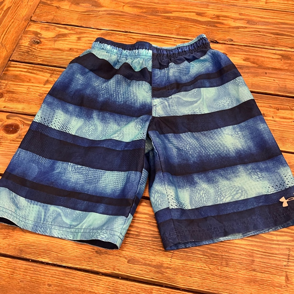 Boys Under Armour Youth Medium Swim Trunks Navy Turquoise